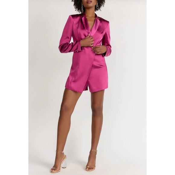 Anthropologie Endless Rose Women's Satin Blazer Romper, Size Large - Picture 1 of 11